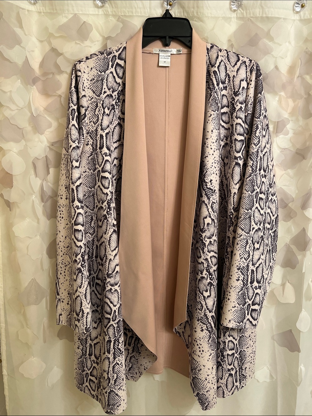 Faux-Snake Open Front Cardigan in Taupe Blush
